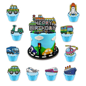 Décorations de fête d'anniversaire pour enfants, nouveaux véhicules de transport, ballons en latex, bannière, décoration de gâteau, <span class=keywords><strong>ensemble</strong></span> de fête pour garçon - Product Image 3
