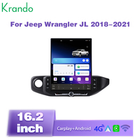 Autoradio Android Krando 16,2 pouces style Tesla pour Jeep Wrangler JL 2018-2021, Android Auto, Carplay, lecteur multimédia, BT 4G