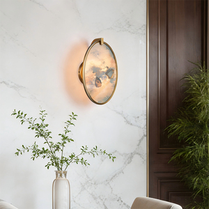 Lampe murale de salle de bain ronde minimaliste de luxe en alliage de bronze vintage avec LED, en pierre naturelle, vente en gros - Product Image 1