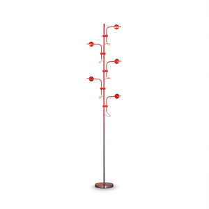 Lampe de sol Db à 5 têtes avec abat-jour rouge, design moderne et minimaliste pour chambre à coucher, salon, lumière LED, base E26, corps en métal argenté - Product Image 1