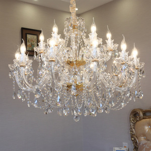 Lustre en cristal avec base en acier inoxydable doré, ampoule E26, lumière blanc chaud 3500K, hauteur réglable, télécommande, suspension pour salon - Product Image 3