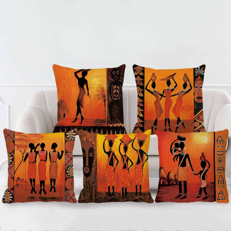Kare yağ boyama afrika etnik kabile bayan yastık kılıfı keten atmak yastık ev dekor için kapakları