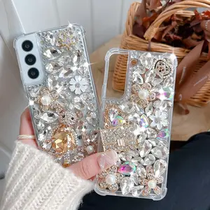 Custom Strass Diamant Telefoon Hoesje Voor Samsung Galaxy S23 Ultra S22 S21 Plus 3d Luxe Glitter Kristal Bling Bling Case