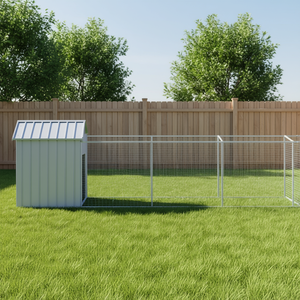 Cuccia per Cani in Acciaio Zincato Grigio Chiaro 46.1x320.1x48.4 Pollici con Tetto, Alloggio Esterno per Animali Domestici di Taglia Grande - Product Image 2