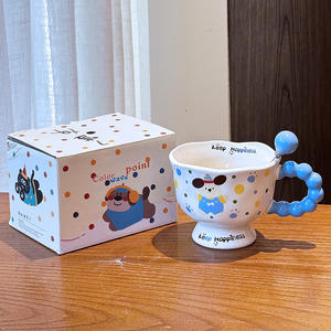 Color Point <b>Ceramic</b> <b>Mug</b> With Spoon Cartoon Design Keep Happiness Cup For Girls Gift Spring 2025 - Product Image 3