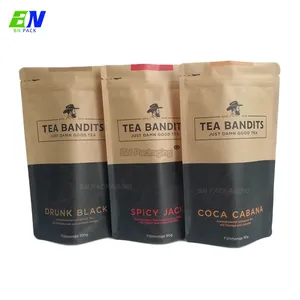 Custom Printed Logo Design Kraft Paper Stand Up Food Pouch Bags For Tea Packaging