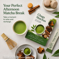 Chaga Matcha, Chaga Cacao, Cannelle de Ceylan & Fruit du Moine, Mélange pour Latte Faible en Sucre |   Boisson hivernale confortable et thé de l'après-midi