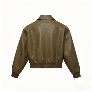 Blouson Bomber en Cuir Lavé pour Homme, Coupe Oversize et Épaisse, avec Col, Personnalisable OEM/ODM, Broderie Personnalisée, Coupe-Vent - Product Image 2