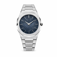 Montre pour homme avec logo personnalisé, bracelet intégré en acier inoxydable de luxe, cadran bleu croisé, lunette octogonale, quartz ultra fin, 5 ATM