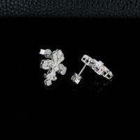 Boucles d'oreilles clous Fleur de Lys en Argent Sterling 925 Pavé de Zirconiums, Style Vintage, Fleur de Lys Diamantée, Effet Givré, pour Femme, Bijoux Fins, Cadeau