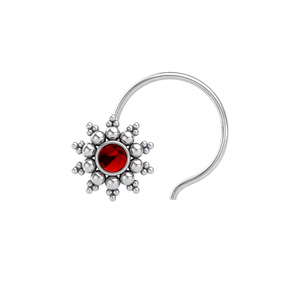 Piercing de nez délicat fait main en argent sterling 925 avec grenat rond, style indien, pour femmes et jeunes filles - Product Image 1