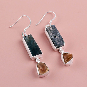 Boucles d'oreilles en argent sterling 925 avec pierres précieuses, tanzanite naturelle, bijoux en argent avec kyanite verte, bijoux en argent faits à la main - Product Image 3