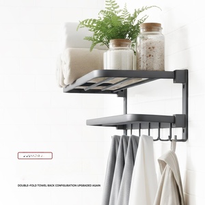 Modern Black Towel Rack with <b>Hooks</b> Towel <b>Shelf</b> with <b>Hooks</b> Bathroom Rack - Product Image 4