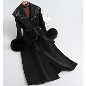 批发优雅的冬季羊毛大衣女式双面羊绒大衣定制标志长风衣毛绒大衣 - Product Image 5