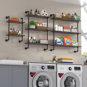 Estante Industrial <span class=keywords><strong>de</strong></span> 3 Niveles con Tubos, Estantes Flotantes <span class=keywords><strong>de</strong></span> Madera Rústica, Estantería <span class=keywords><strong>de</strong></span> Pared para Libros, Estante <span class=keywords><strong>de</strong></span> Almacenamiento para Artículos Diversos para <span class=keywords><strong>Cocina</strong></span> - Product Image 2