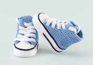 Handmade Baby <b>Canvas</b> <b>Shoes</b> Crochet Infant Sneakers Blue <b>White</b> Lace Up Newborn Gift - Product Image 3