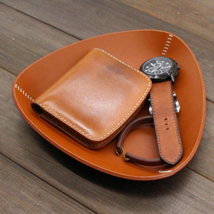 Handmade pure leather <b>storage</b> tray, triangular table mat <b>storage</b> box, craft gift, key box, <b>remote</b> <b>control</b> <b>storage</b> box, - Product Image 1