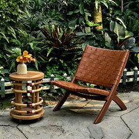 Fauteuil pliant en cuir de selle, chaise de balcon, chaise de loisirs, chaise en bois massif, style Wabi-sabi, dossier en bois de frêne, fauteuil inclinable rétro