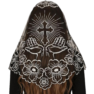 Veli Mantilla per Chiesa Cattolica, Velo Triangolare con Mani in Preghiera e Croce, Copricapo per Messa Latina per Donne - Product Image 2
