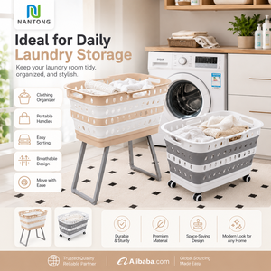 Cesto Portabiancheria Ecologico Pieghevole in Plastica PP, Grande Capacità, Multifunzionale con Supporto per Uso Domestico - Product Image 4