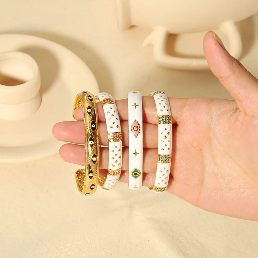 Bracciale Vintage NUORO occhi malvagi braccialetti in acciaio inossidabile placcato oro 18K olio a goccia diamanti a forma di C intarsiato amuleto braccialetto aperto