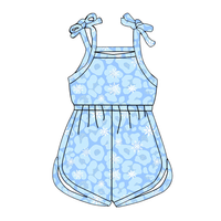 Vente en gros de barboteuses d'été pour filles à impression personnalisée avec bretelles en forme de nœud papillon quantité minimale de commande bas combishorts tricotés en bambou confortables une pièce pour enfants
