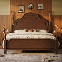 Lit de Mariage Vintage en Bois Massif de Style Médiéval Français, Tailles 1.8m x 2m et 2m x 2.2m, Lit Simple de Chambre Principale de Style Américain avec Système de Levage à Gaz