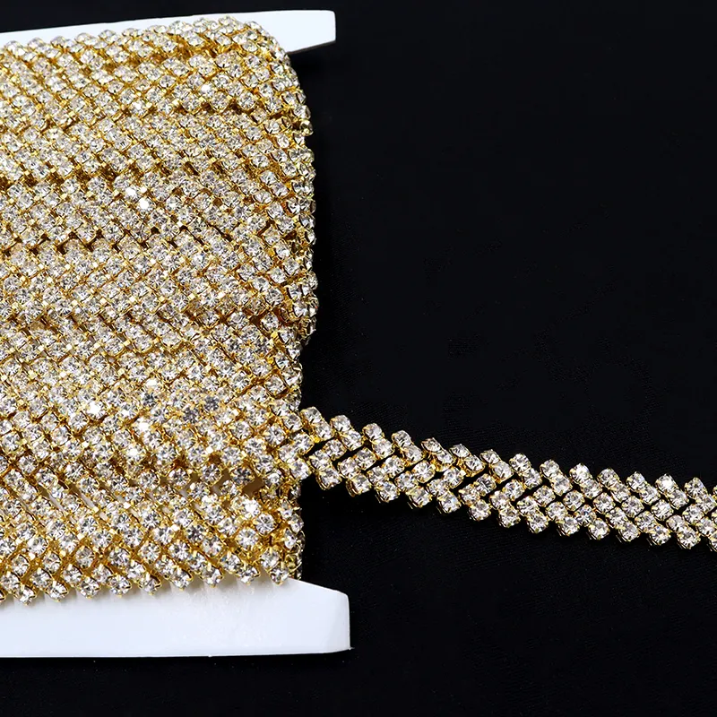 F033 Factory Wholesale Gold Crystal Diamond tassel waist chain bling rhinestone chain trimming for shoes boots decoration