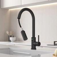Robinet de cuisine en laiton noir mat anti-traces de doigts, avec douchette extractible pour eau chaude et froide, facile à nettoyer, à arc élevé