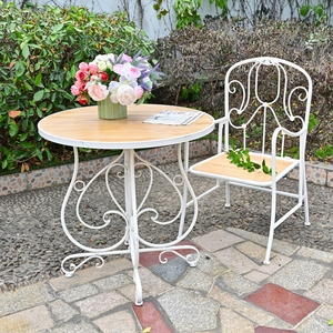 HOME European Style White Metal Base Round Wooden Top Coffee Table Living Room Accent Furniture - Product Image 1