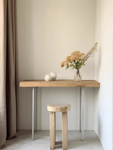 Table de bar longue et étroite en bois massif personnalisable |   Style vintage français en bois crème pour une utilisation en intérieur, en extérieur et dans les bars à domicile - Product Image 4