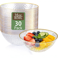 Bol en plastique jetable 16 oz, motif pierre, bord doré, grand format, transparent, pour salade, service de table, ensemble de vaisselle élégant et luxueux, vente en gros
