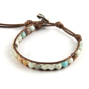 Pulsera Envolvente de <span class=keywords><strong>Cuero</strong></span> para <span class=keywords><strong>Mujer</strong></span> con Amazonita Personalizada y Turquesa Africana, Hecha a Mano con Ágata de la India y Piedras Preciosas Naturales de 6mm en 1 Fila - Product Image 4