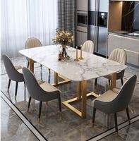 2026 nouveau 6 places salle à manger ensemble de meubles dessus en marbre carré Table à manger Simple or fer pieds pour cuisine ferme Bar utilisation