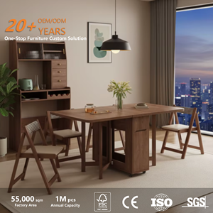 Solid Wood Log Style Foldable Retractable Rectangular <strong>Dining</strong> Table <strong>Set</strong> for <strong>Small</strong> Apartment Modern Simple Movable Home Use - Product Image 2