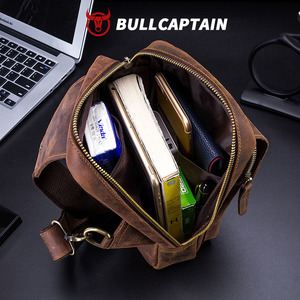 Bolso de Pecho de Cuero Crazy Horse BULL CAPTAIN, Bolsos Cruzados de Cuero Retro para Hombre, Bolso de Viaje Corto con Bolsillo con Cremallera, Bolsos Cruzados para Hombre - Product Image 2