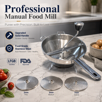 Penggiling Makanan Manual Profesional dari Baja Tahan Karat dengan 3 Cakram yang Dapat Diganti untuk Saus Tomat, Makanan Bayi, Selai, Penghancur Kentang