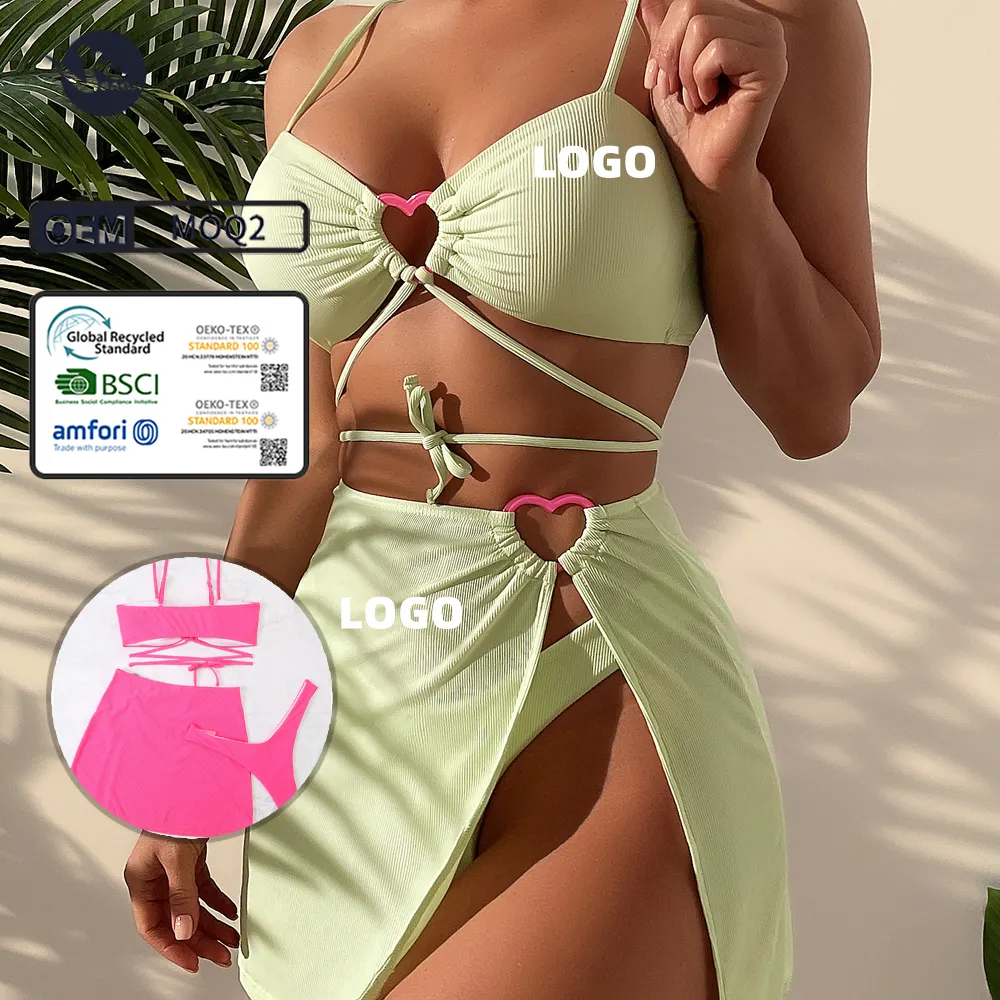 Desain kustom beberapa Cross Tie Back seksi wanita gadis Bikini atasan pakaian renang String Swimsuit Set