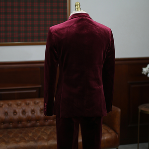 Velours rouge simple boutonnage col à revers cranté coupe ajustée 2 pièces costume <span class=keywords><strong>homme</strong></span> <span class=keywords><strong>pour</strong></span> soirée - Product Image 5