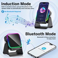 Haut-parleur sans fil inductif V5.3 5-en-1 avec support de téléphone, lumière d'ambiance RGB rechargeable, étanche IPX4 pour appareils numériques