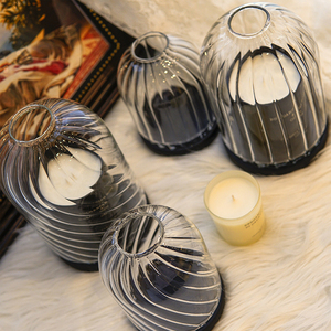 Домашнее украшение полосатый стеклянный купол для ветрозащитной свечи с деревянным основанием - Product Image 3