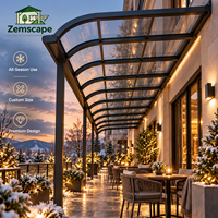 Auvent de terrasse moderne en aluminium courbé pour hôtel, restaurant, entrée, allée, terrasse au bord de la piscine avec protection contre le soleil et la pluie