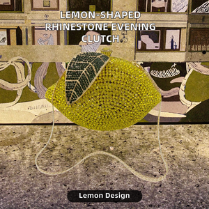 Bolso de Mano Tipo Clutch con Forma de Limón y Diamantes de Imitación para Mujer, Cierre Magnético, Capacidad de 1-1.9L, Cadenas de Alta Calidad - Product Image 2