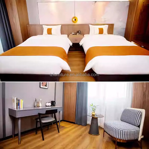 Juegos de Dormitorio Económicos para Hotel: Camas Individuales y Dobles de Madera Personalizadas con Cabecero Tapizado, Mesitas de Noche, Escritorio y Mesa Auxiliar - Product Image 3
