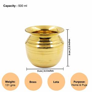 Lota de latón de calidad premium para uso en pooja y rituales, recipiente de agua de latón puro de gran resistencia, Kalash para templo y adoración en el hogar. - Product Image 2