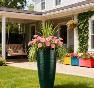 Maceta de Plástico PP Ligera y Duradera, Maceta Cilíndrica Alta con Ranuras <span class=keywords><strong>Horizontales</strong></span> para Hogar y Jardín, para Interiores y Exteriores - Product Image 6