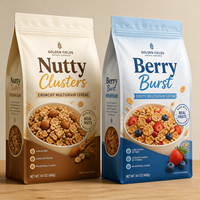 Op maat bedrukte snacks achtzijdig gesealde zakken, food grade, platte bodem, ritssluiting, voor ontbijtgranen, havermout, granola, snacks en graanverpakkingen
