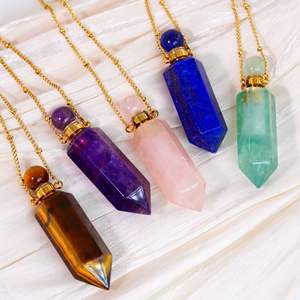 Colliers en acier inoxydable avec pendentif en pierre naturelle en forme de cristal hexagonal personnalisé, accessoires, diffuseur d'arômes, pendentifs de bouteille - Product Image 4