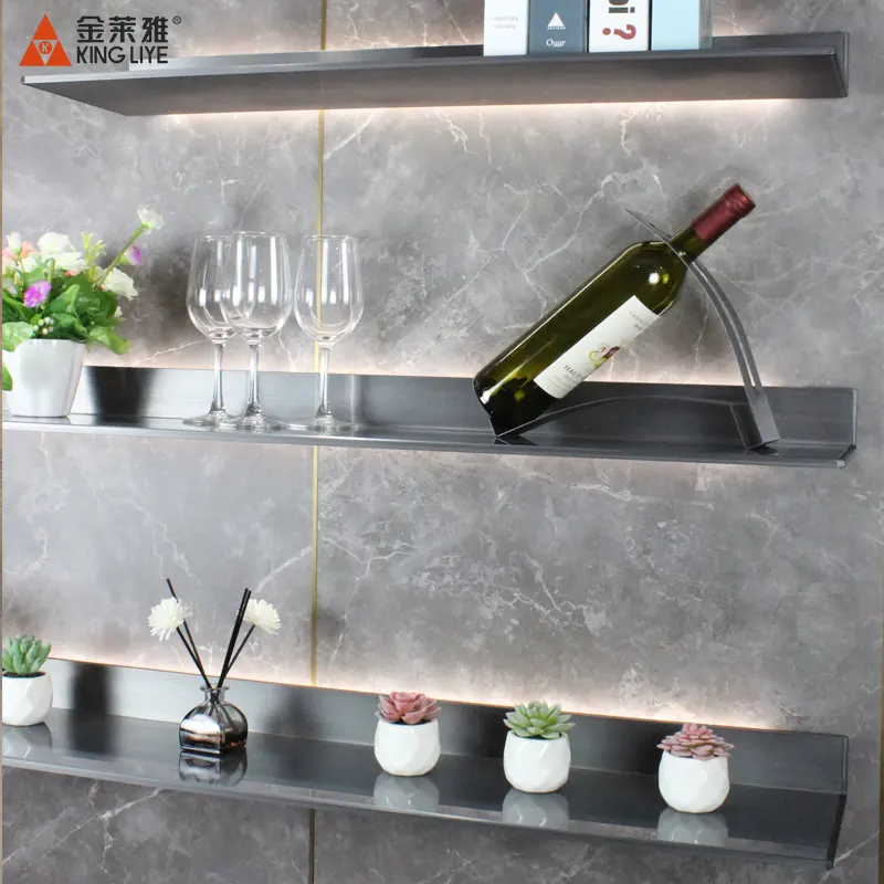 Minimalist Wall Mounted Shelves with LED Light L Shape Aluminum Shelf Display Shelf