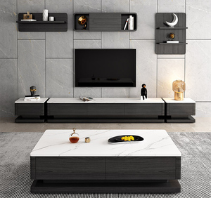 Moderno y Lujoso Mueble para TV de MDF y Mesa de Centro con Superficie de Piedra Sinterizada, con Almacenamiento LED para Sala de Estar - Product Image 1